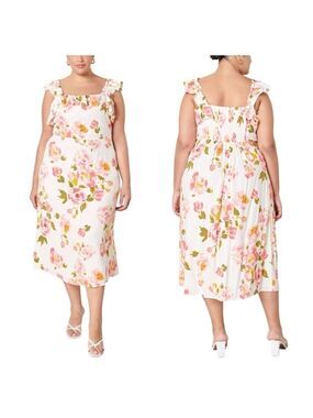Sugarlips Curve Magdalena Floral Ruffle Trim Milo Midi Dress in Pink & White